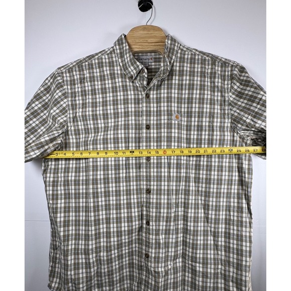 Carhartt Men's Tan‎ & Blue Plaid Short Sleeve Relaxed Fit Button Down Sz 2XL - Picture 7 of 9